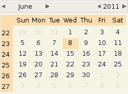 Calender showing date June 8 2011